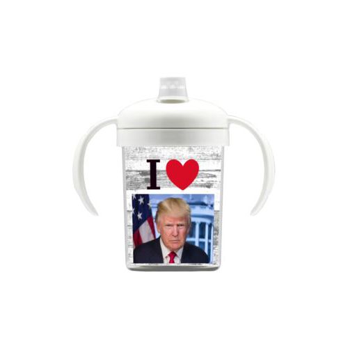 Personalized sippy cup personalized with "I Love Trump" with photo design