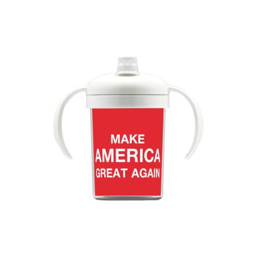 Personalized sippy cup personalized with "Make America Great Again" design on red