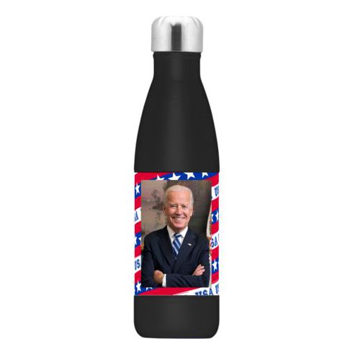 17oz insulated steel bottle personalized with Biden photo on red white and blue design