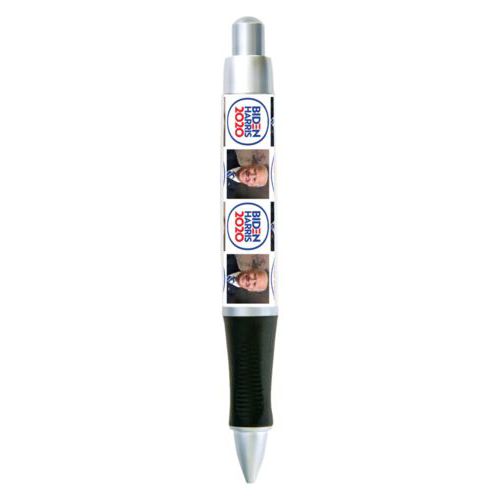 Custom pen personalized with "Biden Harris 2020" round logo and Biden photo tile design