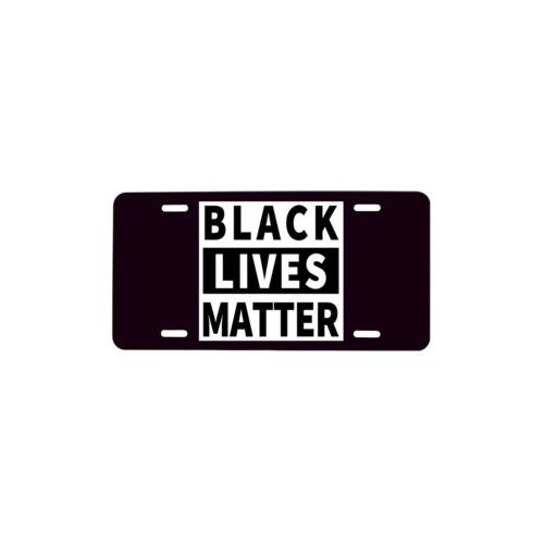 Personalized license plate personalized with "Black Lives Matter" white on black design