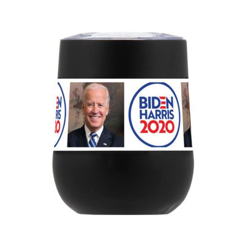 Personalized insulated steel 8oz cup personalized with "Biden Harris 2020" round logo and Biden photo tile design
