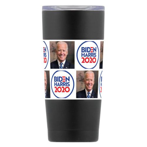 20oz vacuum insulated steel mug personalized with "Biden Harris 2020" round logo and Biden photo tile design