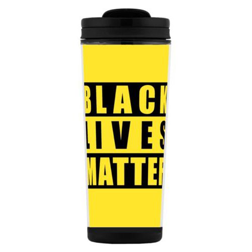 Tall mug personalized with "Black Lives Matter" black on yellow design
