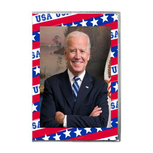 4x6 journal personalized with Biden photo on red white and blue design