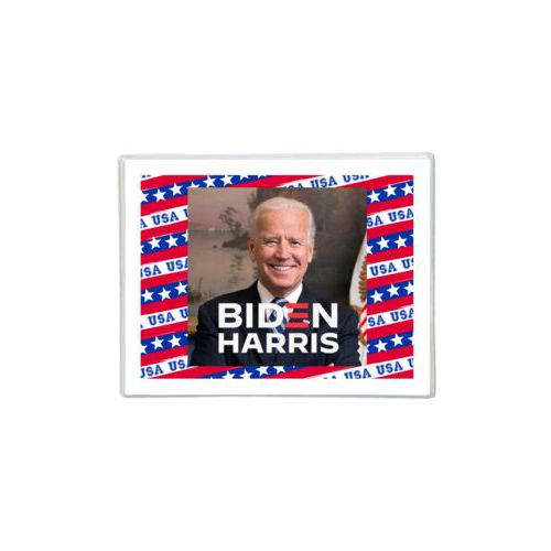 Note cards personalized with Biden photo and "Biden Harris" logo on red white and blue design