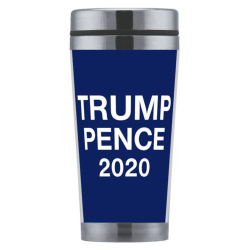 Mug personalized with "Trump Pence 2020" on blue design