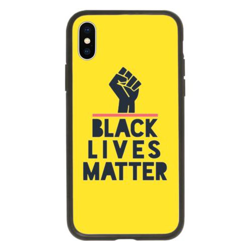 Custom protective phone case personalized with "Black Lives Matter" and fist black on yellow design