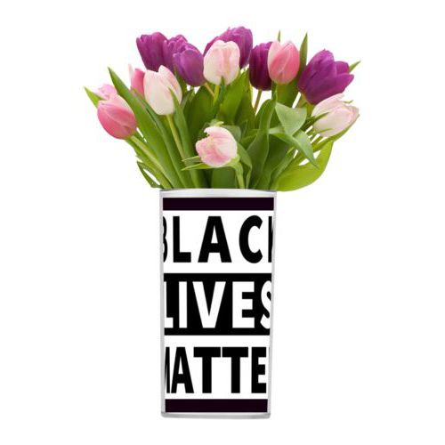 Custom vase personalized with "Black Lives Matter" white on black design
