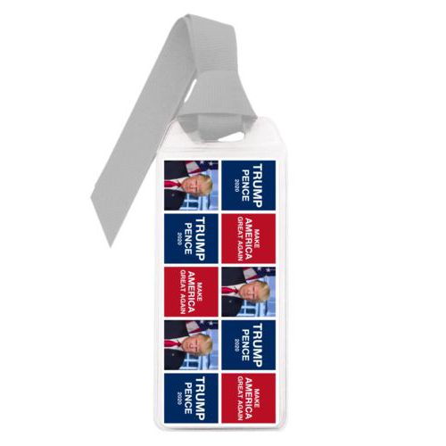 Personalized bookmark personalized with Trump photo with "Trump Pence 2020" and "Make America Great Again" tiled design