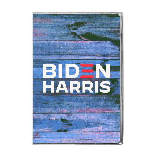 6x9 journal personalized with "Biden Harris" logo on blue wood design