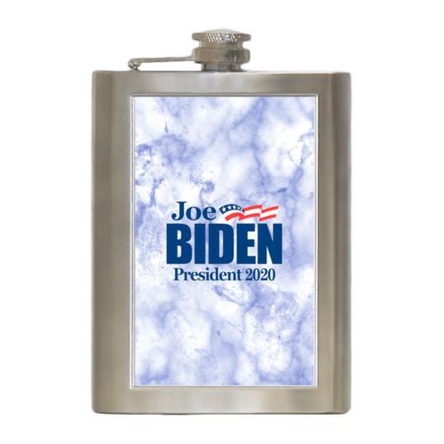 8oz steel flask personalized with "Joe Biden President 2020" logo on cloud design