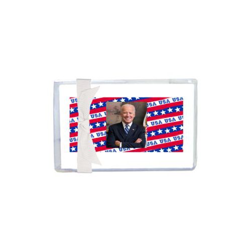 Enclosure cards personalized with Biden photo on red white and blue design