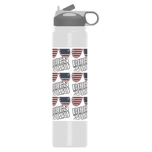 24oz insulated steel sports bottle personalized with "Biden 2020" sunglasses tile design