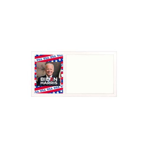 Personalized whiteboard personalized with Biden photo and "Biden Harris" logo on red white and blue design