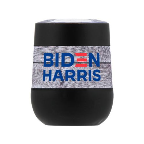 Personalized insulated steel 8oz cup personalized with "Biden Harris" logo on wood grain design