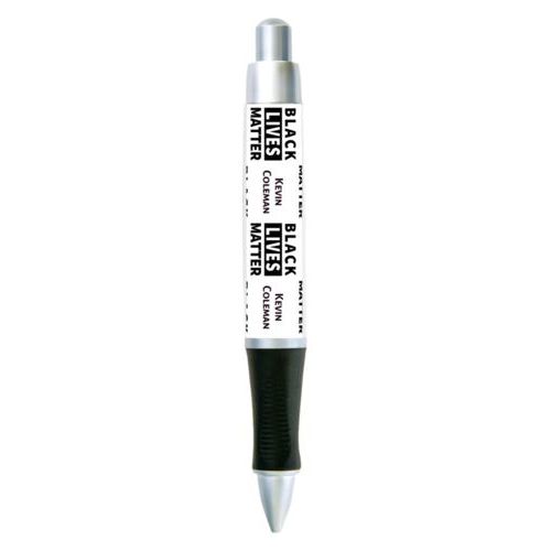 Personalized pen personalized with "Black Lives Matter" and a name black on white tiled design