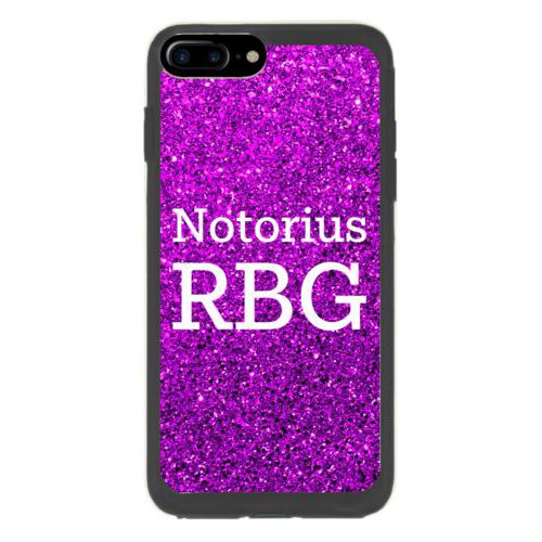 Personalized iphone seven plus case personalized with fuchsia glitter pattern and the saying "Notorius RBG"
