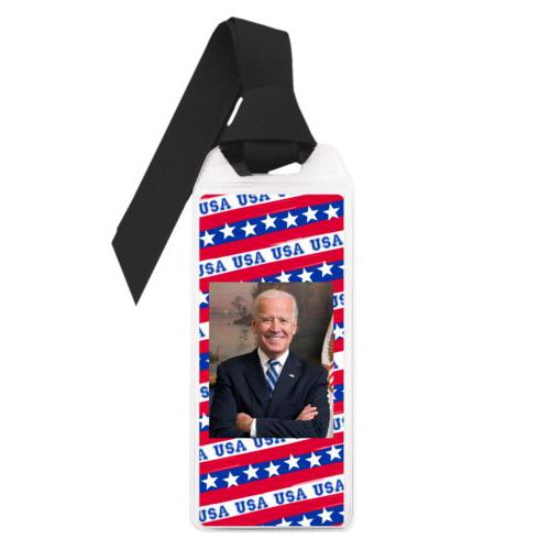 Personalized bookmark personalized with Biden photo on red white and blue design