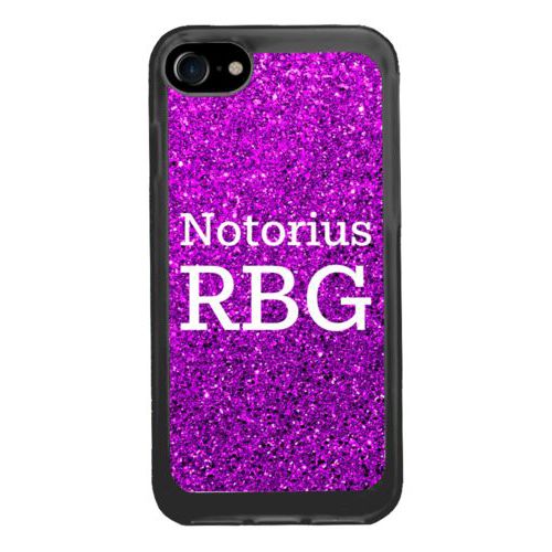 Personalized iphone 7 case personalized with fuchsia glitter pattern and the saying "Notorius RBG"