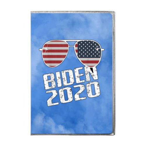 4x6 journal personalized with "Biden 2020" sunglasses on blue cloud design