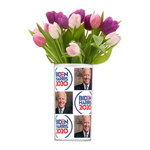 Personalized vase personalized with "Biden Harris 2020" round logo and Biden photo tile design