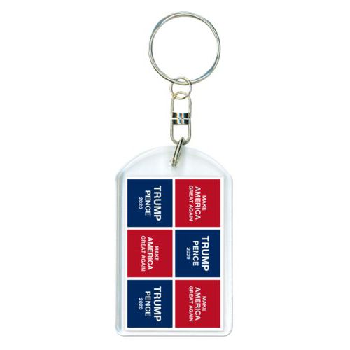 Personalized keychain personalized with "Trump Pence 2020" and "Make America Great Again" tiled design