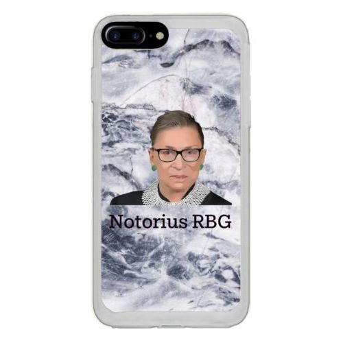 Personalized phone case personalized with Ruth Bader Ginsburg drawing and "Notorious RGB" on marble design