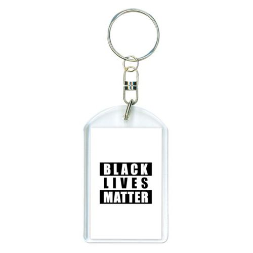Personalized keychain personalized with "Black Lives Matter" black on white design