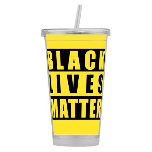 Tumbler personalized with "Black Lives Matter" black on yellow design
