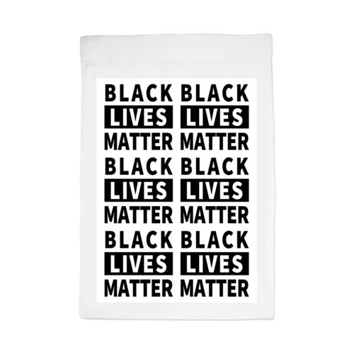 Custom yard flag personalized with "Black Lives Matter" black on white tiled design