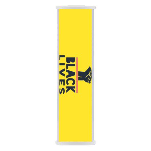 Personalized portable phone charger personalized with "Black Lives Matter" and fist black on yellow design