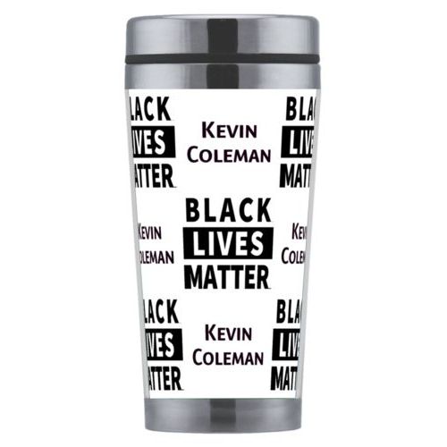 Mug personalized with "Black Lives Matter" and a name black on white tiled design