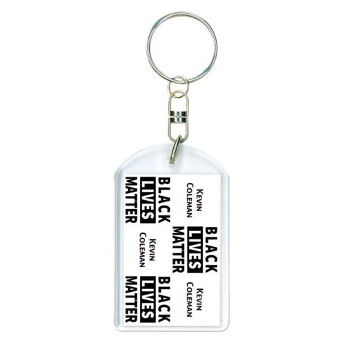 Custom keychain personalized with "Black Lives Matter" and a name black on white tiled design