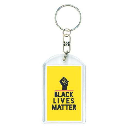 Personalized keychain personalized with "Black Lives Matter" and fist black on yellow design