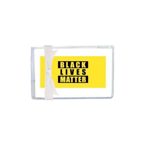 Enclosure cards personalized with "Black Lives Matter" black on yellow design