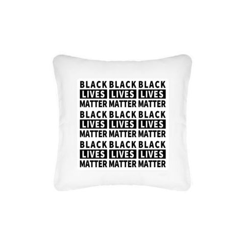 Personalized pillow personalized with "Black Lives Matter" black on white tiled design