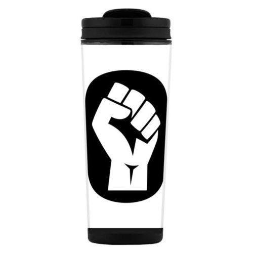 Tall mug personalized with Black Lives Matter fist logo design