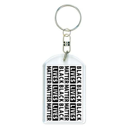 Personalized keychain personalized with "Black Lives Matter" black on white tiled design