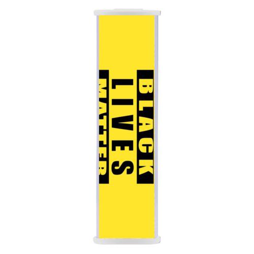 Personalized portable phone charger personalized with "Black Lives Matter" black on yellow design