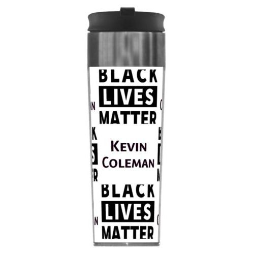 Mug personalized with "Black Lives Matter" and a name black on white tiled design