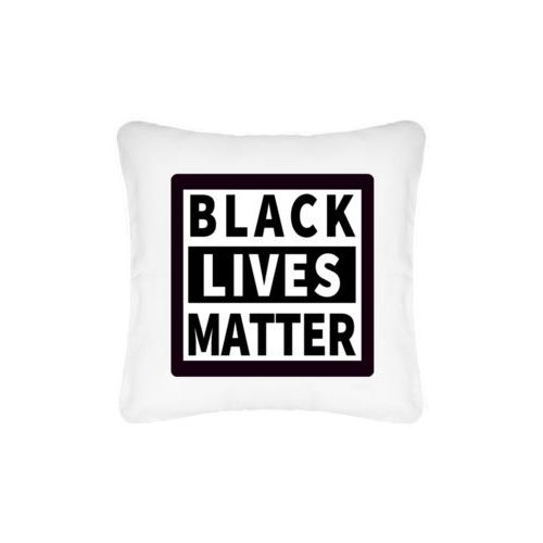 Custom pillow personalized with "Black Lives Matter" white on black design