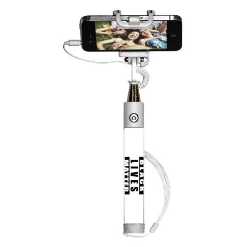 Selfie stick personalized with "Black Lives Matter" black on white design