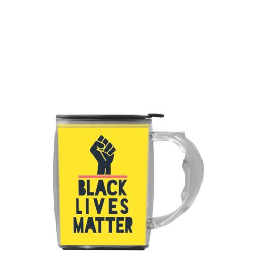 Personalized handle mug personalized with "Black Lives Matter" and fist black on yellow design