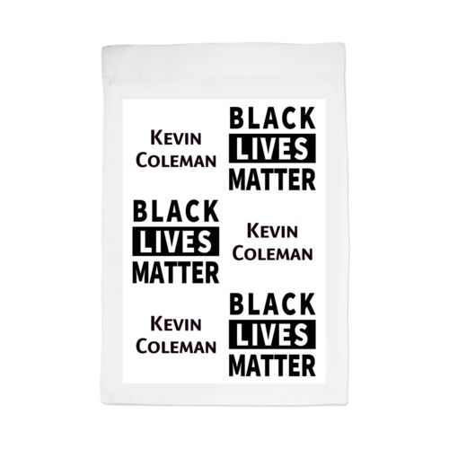 Custom yard flag personalized with "Black Lives Matter" and a name black on white tiled design