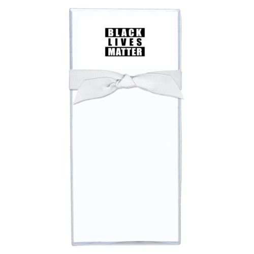 Note sheets personalized with "Black Lives Matter" black on white design