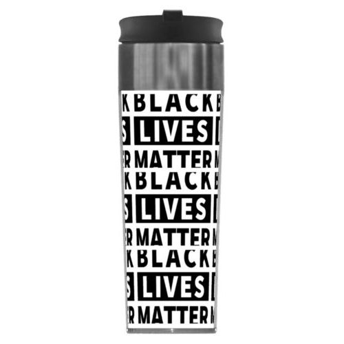 Mug personalized with "Black Lives Matter" black on white tiled design