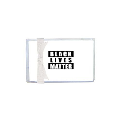 Enclosure cards personalized with "Black Lives Matter" black on white design
