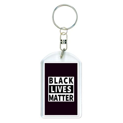 Custom keychain personalized with "Black Lives Matter" white on black design