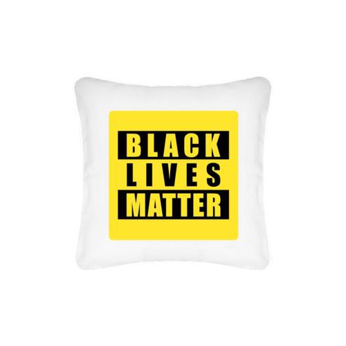 Personalized pillow personalized with "Black Lives Matter" black on yellow design